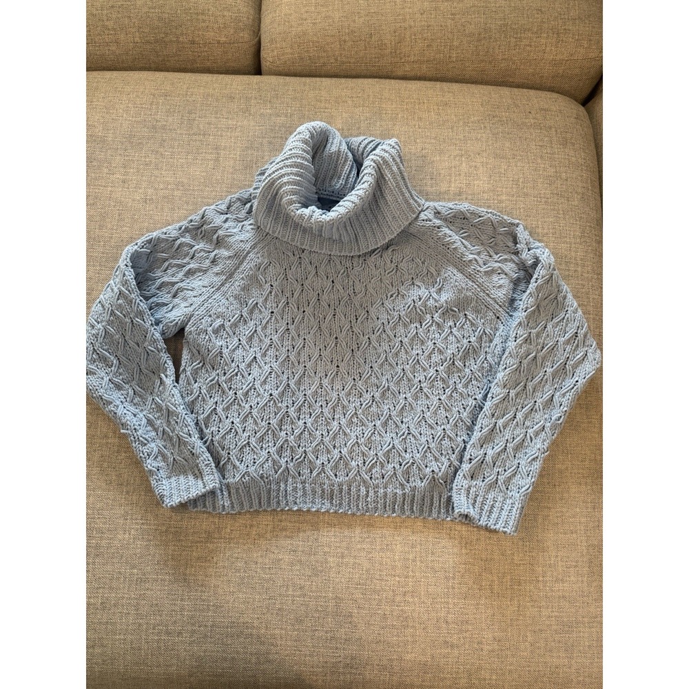 Womens Cable‎ Knit Turtleneck Sweater Size S Blue Chunky Cozy Winter